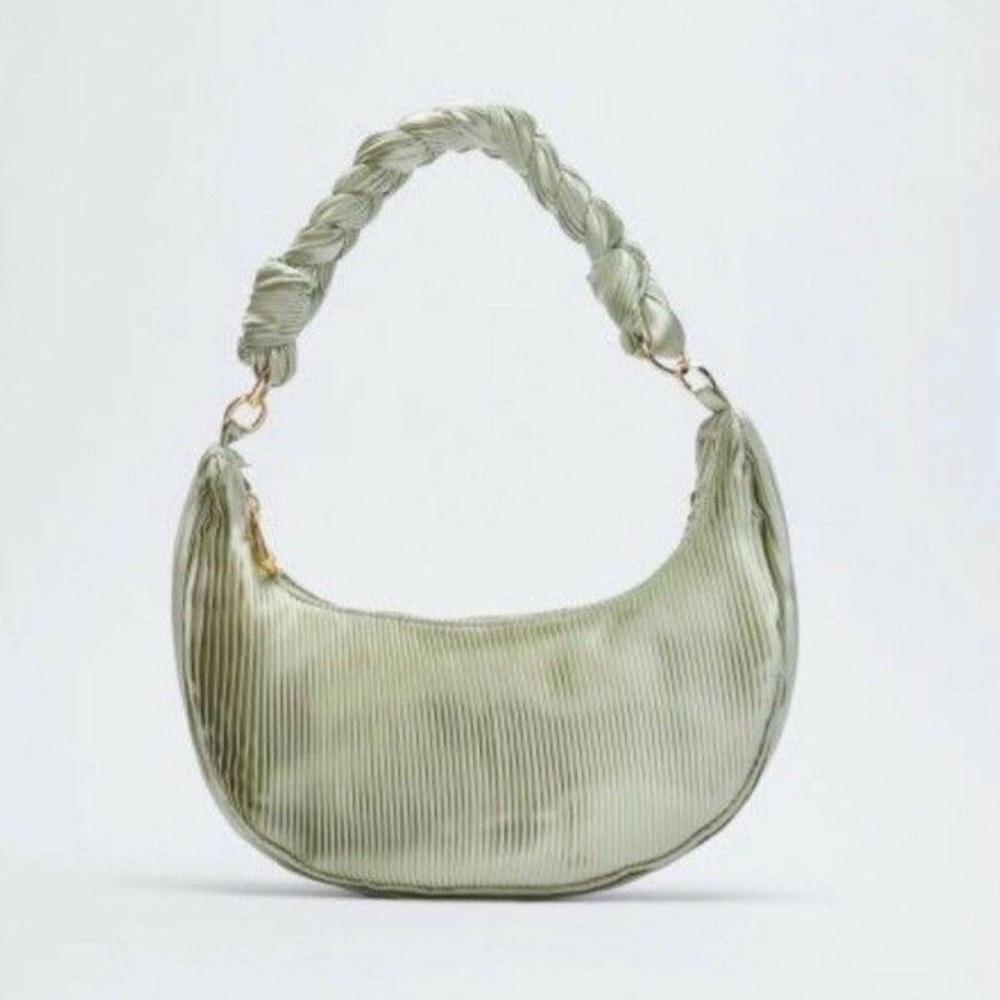 NWT ZARA HALF MOON SATIN PLEATED SHOULDER/HANDBAG